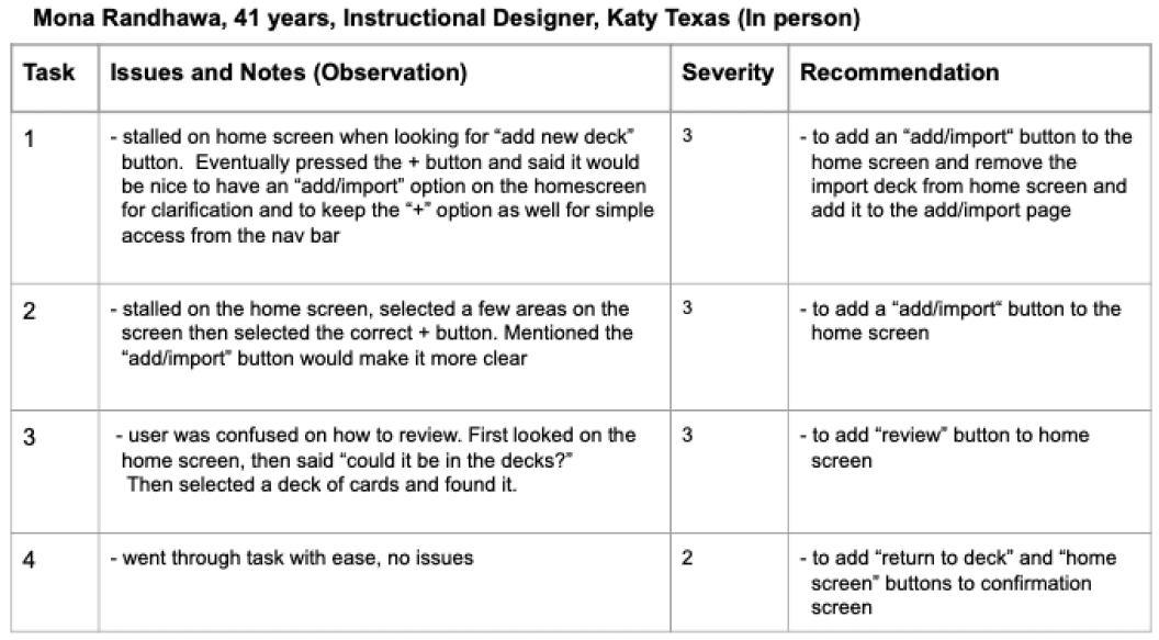 Usability test in person